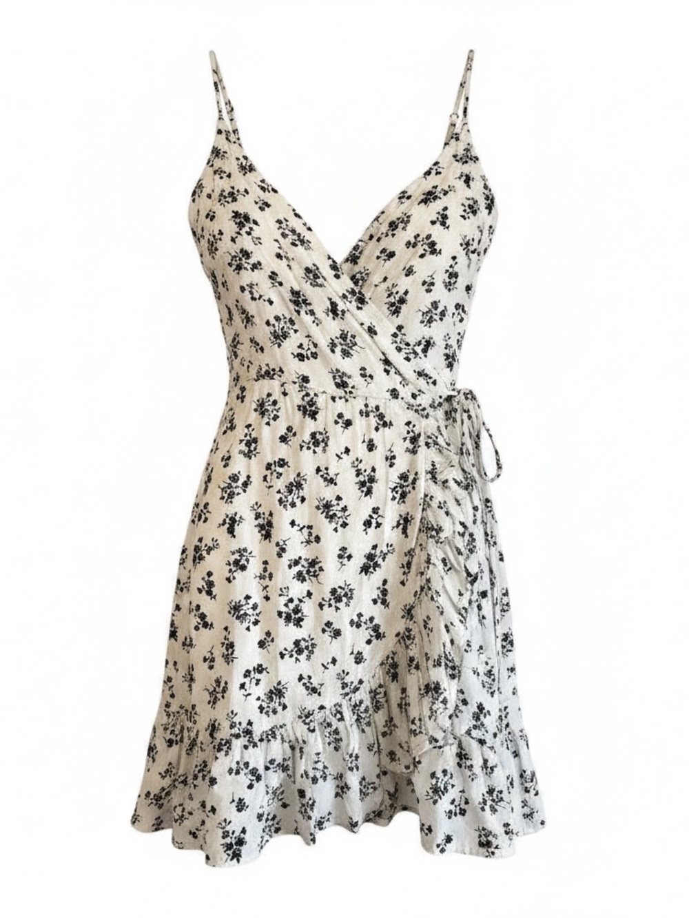 Promesa White Mini Wrap Dress with Black Floral Print